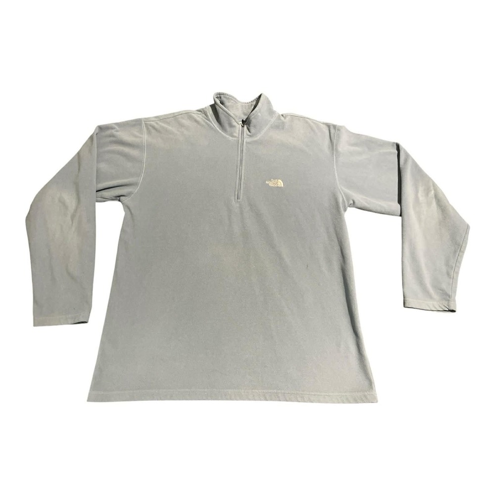 The North Face Fleece Pullover Mens L Blue TKA 100 Quarter Zip Mock Neck Logo